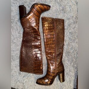 Vince Camuto Pearlanie Over Knee Boot Glaze Croco Rich Cocoa